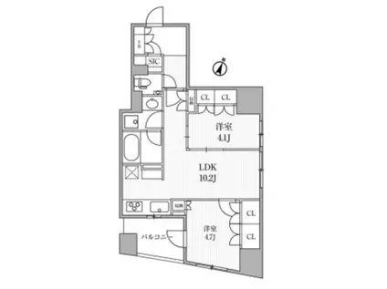 ディームス大手町ノース(2LDK/9階)の間取り写真