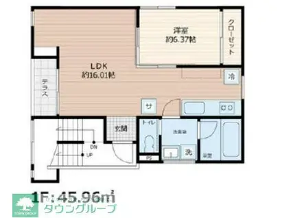 SCENE.MEGURO SAUNA RESIDENCE(1LDK/1階)の間取り写真