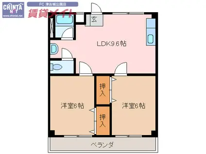 津INCOURT練木(2LDK/4階)の間取り写真