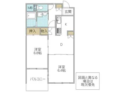 エクセルシオール・S(2DK/2階)の間取り写真