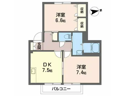 ラベンダーハイツ(2DK/1階)の間取り写真