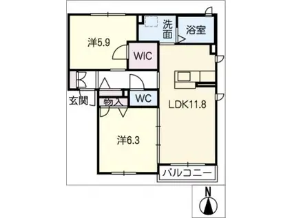 ファミールメゾン A棟(2LDK/2階)の間取り写真