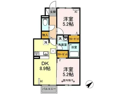 ポワールK(2DK/1階)の間取り写真