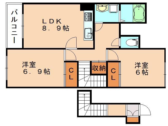 エクセレントハイム(2DK/2階)の間取り写真