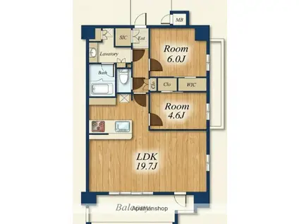 オープンレジデンシア渡辺通南(2LDK/6階)の間取り写真