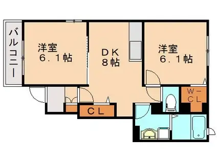 アーサーロード飯塚(2DK/1階)の間取り写真