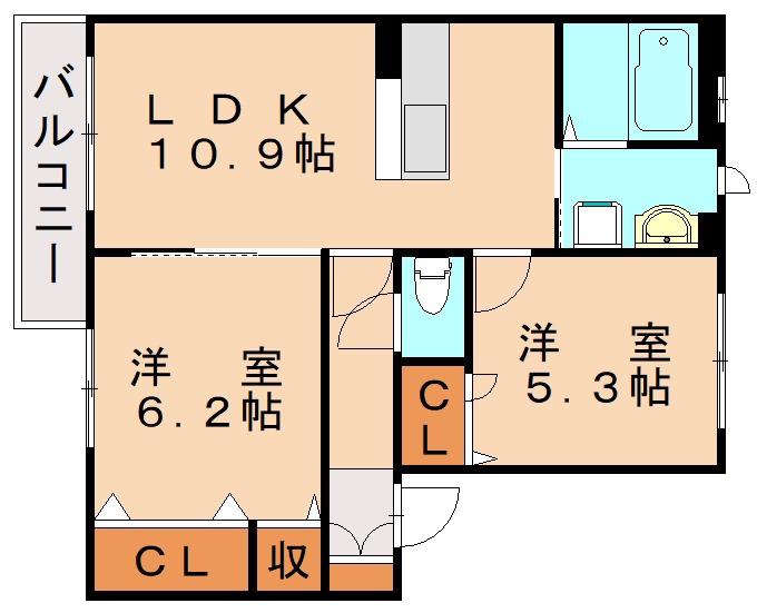 グランシャリオ(2LDK/2階)の間取り写真