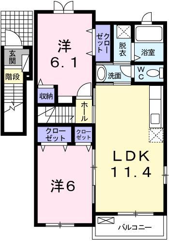 ソレイユレヴァー B棟(2LDK/2階)の間取り写真