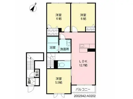 プレミアス中名(3LDK/2階)の間取り写真