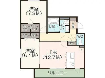 名古屋市西区平中町共同(2LDK/1階)の間取り写真