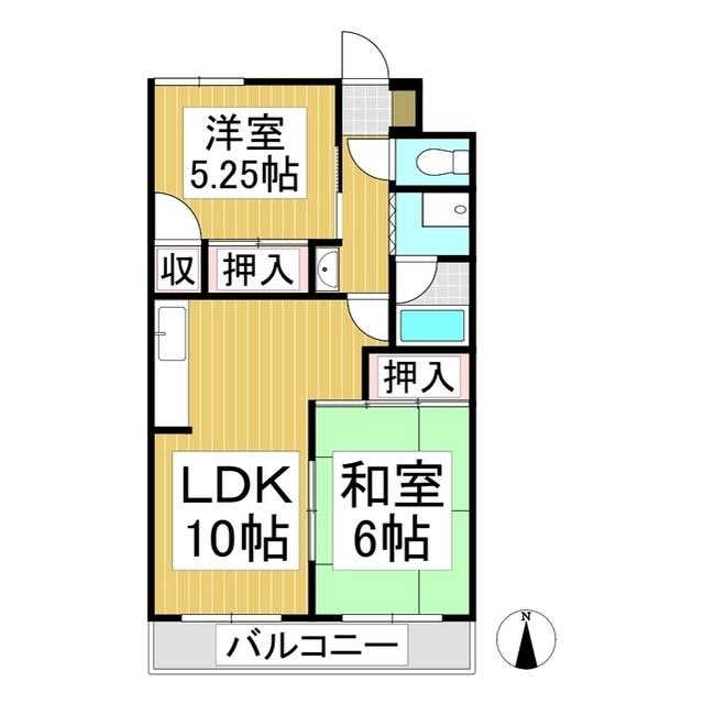 サンライズいなば(2LDK/3階)の間取り写真