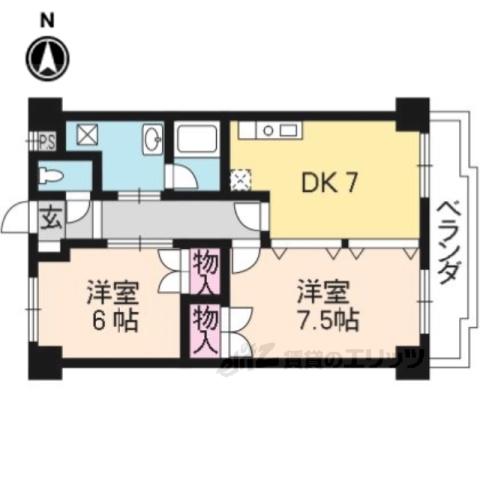 カルテットKOBORI D棟(2DK/3階)の間取り写真