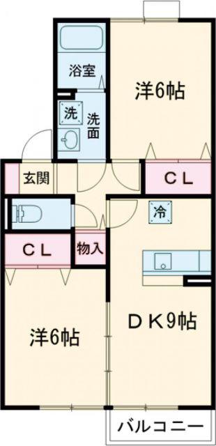 ウィステリア(2DK/2階)の間取り写真