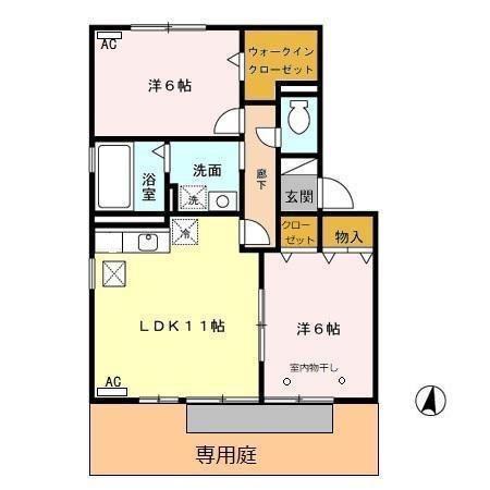 メロニスB(2LDK/1階)の間取り写真