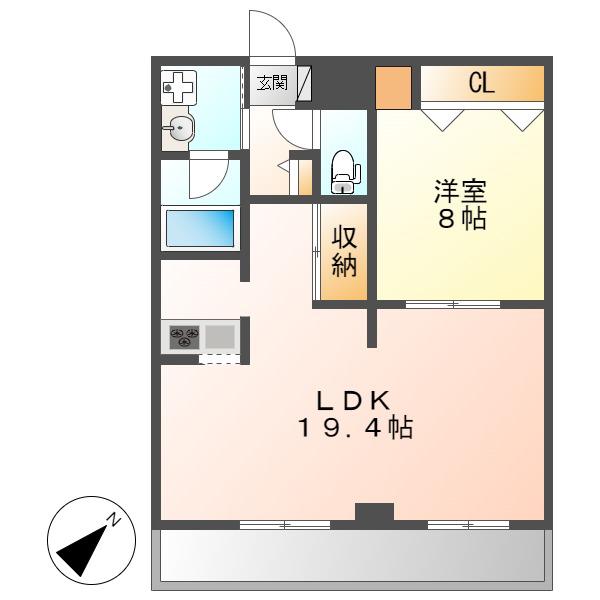 ワイズタワー徳川(1LDK/8階)の間取り写真