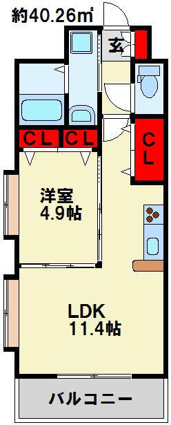 アクシス中井(1LDK/4階)の間取り写真