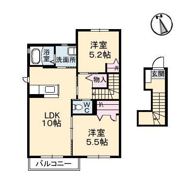クラヴィエ林町(2LDK/2階)の間取り写真