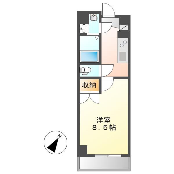 クレサス代官・M(1K/3階)の間取り写真