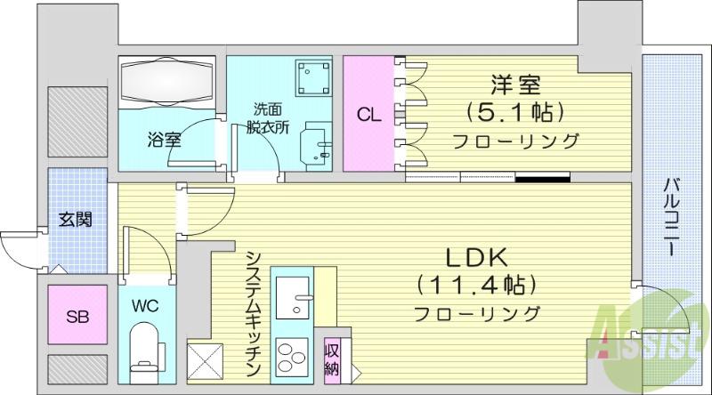 IS二十人町(1LDK/12階)の間取り写真