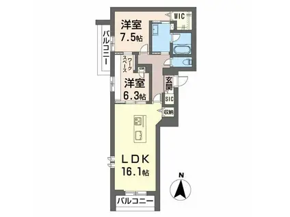 シャーメゾンリアンII(2LDK/2階)の間取り写真