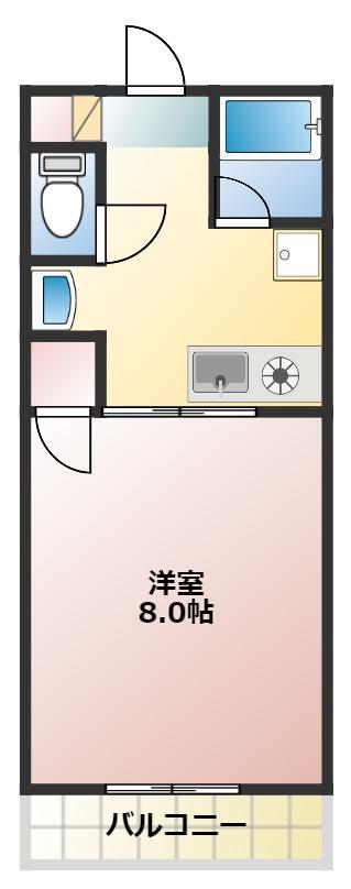 ケイ・ヒーロービル(1K/2階)の間取り写真