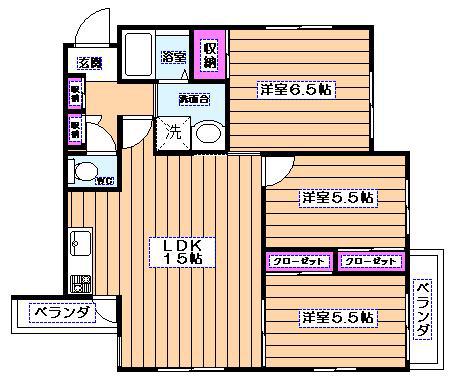 矢沢ハイツ(3LDK/2階)の間取り写真