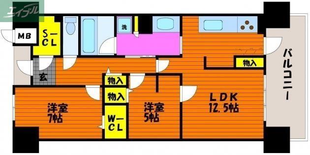 アルファステイツ岡山駅前(2LDK/9階)の間取り写真