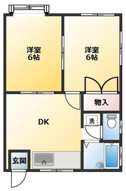 久里浜海岸ハウス(2DK/1階)の間取り写真