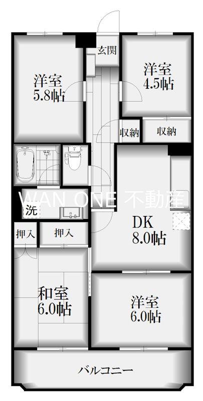 小長井サンライズコーポ(4DK/4階)の間取り写真