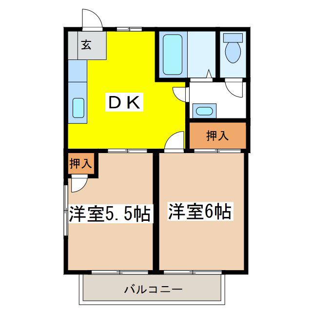 あずさリバーサイドA(2DK/2階)の間取り写真