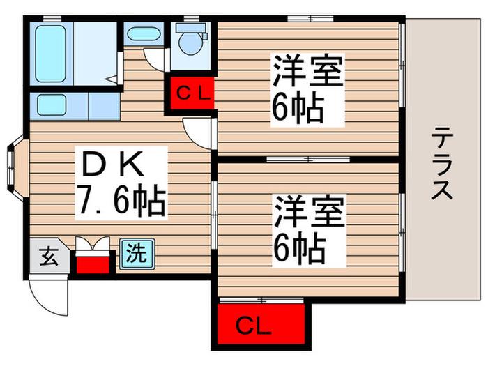 コーポパーシモン(2DK/1階)の間取り写真