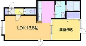 ウエスタ野幌(1LDK/1階)の間取り写真