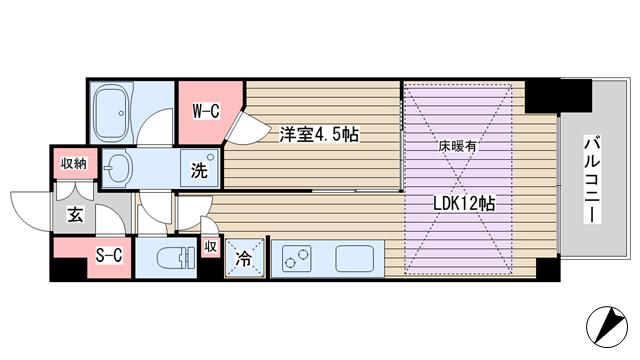 ラ・フォルム目黒原町(1LDK/9階)の間取り写真