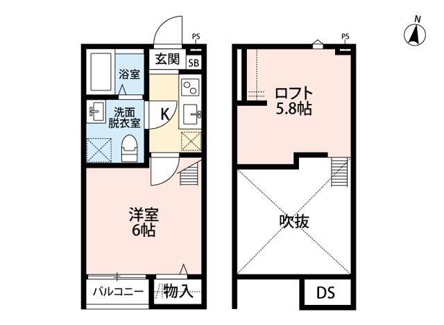 ライトミドル岩槻(1K/2階)の間取り写真