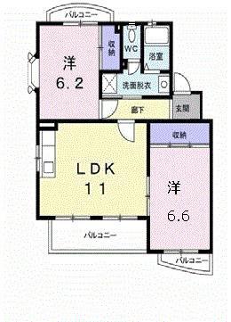 ウイングコート(2LDK/1階)の間取り写真