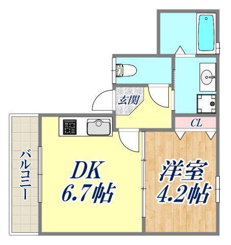 クラウド西宮北口(1DK/2階)の間取り写真