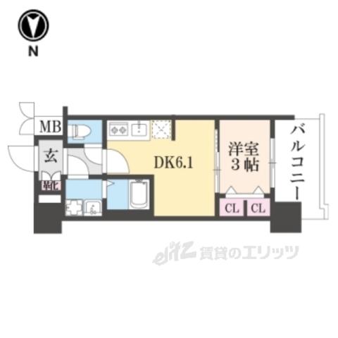 プレサンスTHE KYOTO 新町通(1DK/7階)の間取り写真
