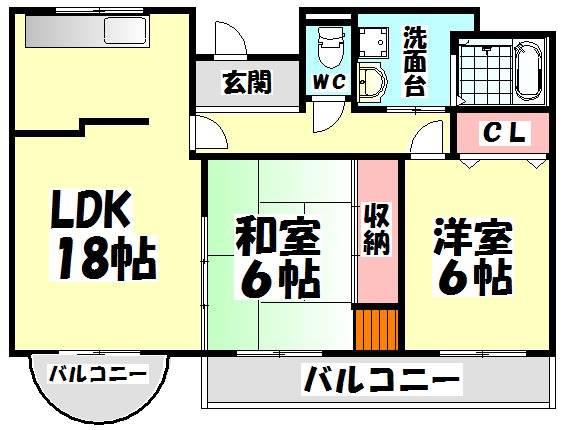 カルム泉大津(2LDK/2階)の間取り写真