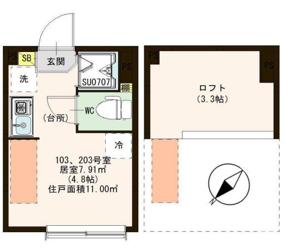 TNフォレスト北千住(ワンルーム/1階)の間取り写真