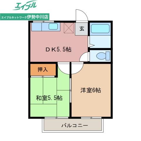 エバホワイト(2DK/2階)の間取り写真