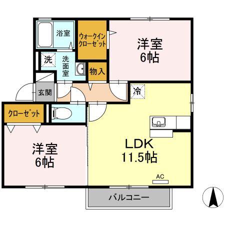 セジュール杉山B棟(2LDK/2階)の間取り写真