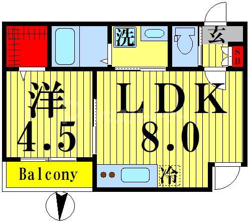 プランドール参番館(1LDK/2階)の間取り写真