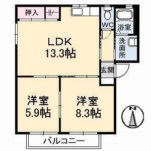 プライム イースト(2LDK/1階)の間取り写真