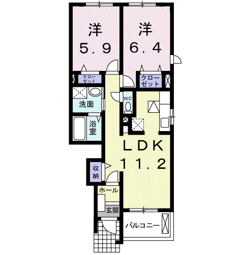 ウエルス(2LDK/1階)の間取り写真
