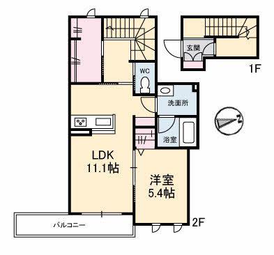 花岡ハウス(1SLDK/2階)の間取り写真