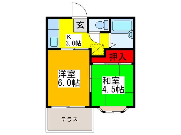 アーバンハイツ(2K/1階)の間取り写真