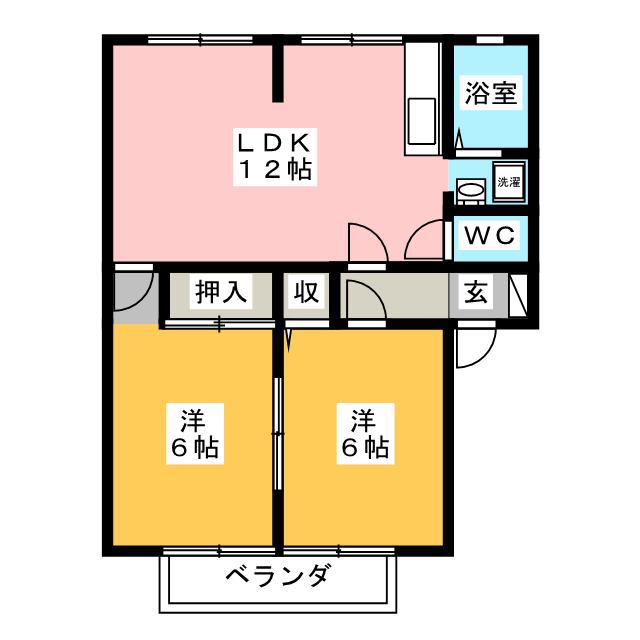 サンヴィレッジ割田 A棟(2LDK/1階)の間取り写真