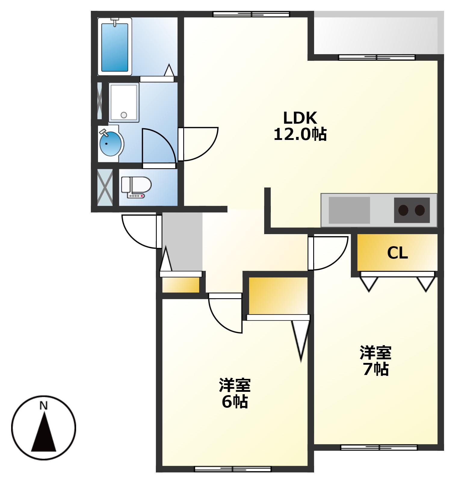 クリスタール華(2LDK/1階)の間取り写真