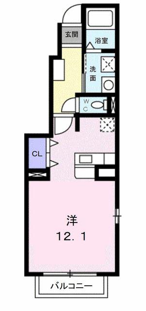 ウエストイリーデII(ワンルーム/1階)の間取り写真