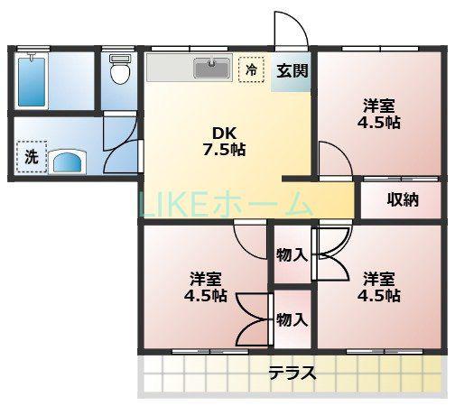 シャモニー(2DK/1階)の間取り写真